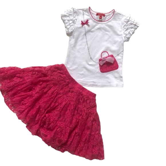 OneKid Pink Lace Skirt & Top Outfit 4T - Picture 4 of 6